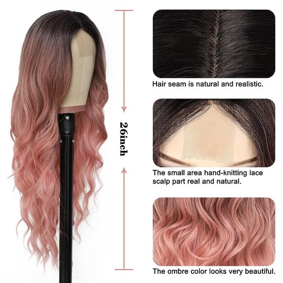 Pink Hair Black Root Wigs - Picture 2 of 3